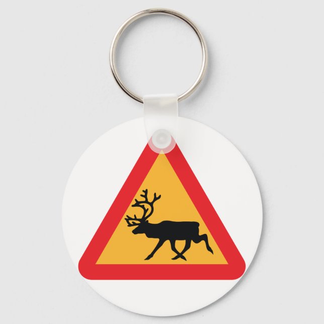 Porte-clés Caution Reindeer Swedish Traffic Sign (Recto)