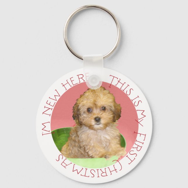 Porte-clés Cavachon chiot premier Noël (Recto)