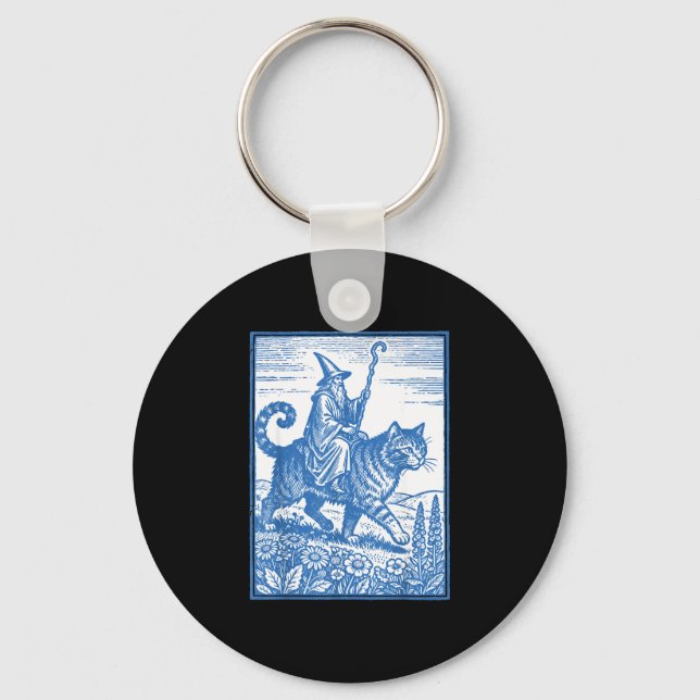 Porte-clés Cavalier chat sorcier drôle mignon mème  (Recto)