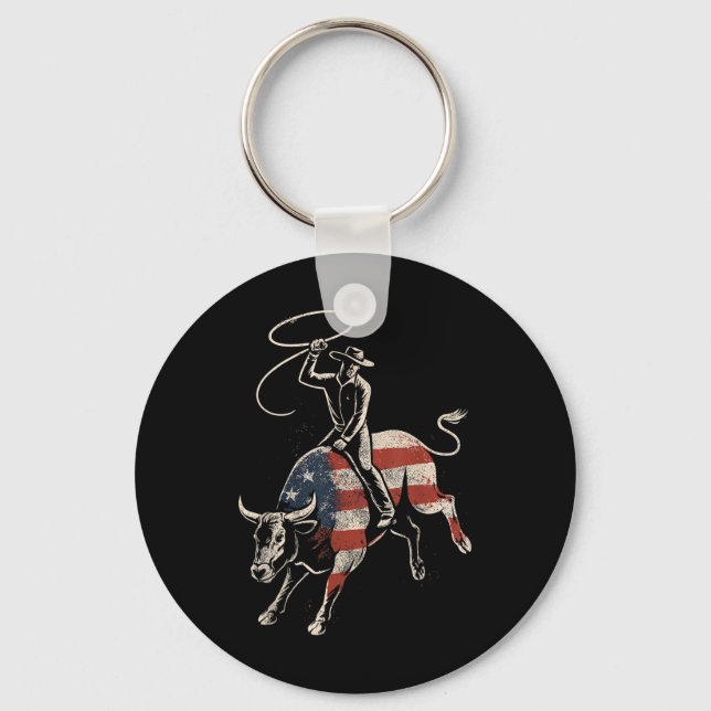Porte-clés Cavalier de taureau de rodéo américain Drapeau amé (Recto)