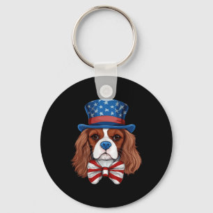 Porte-clés Cavalier King Charles Spaniel avec drapeau des Éta