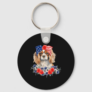 Porte-clés Cavalier King Charles Spaniel Bandana Drapeau Usa