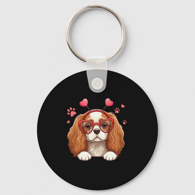 Porte-clés Cavalier King Charles Spaniel drôle Cœur Tête V (Recto)