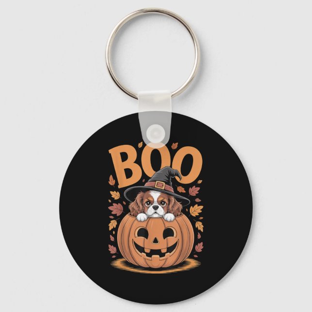 Porte-clés Cavalier King Charles Spaniel Halloween citrouille (Recto)