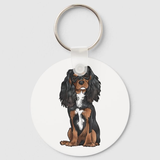 Porte-clés Cavalier King Charles Spaniel - Noir et Tan (Recto)