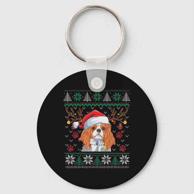 Porte-clés Cavalier Roi Charles Spaniel Père Noël Douille Lai (Recto)