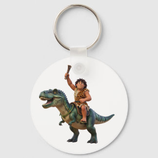 Porte-clés Caveman Riding Dinosaur Cartoon Image