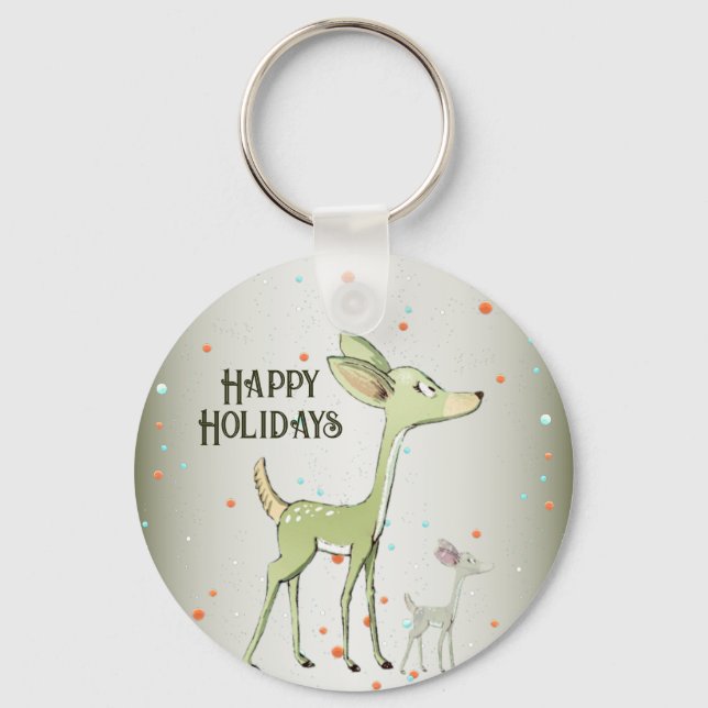 Porte-clés Célébration de Noël Cerfs Verts Vacances Mignon (Recto)