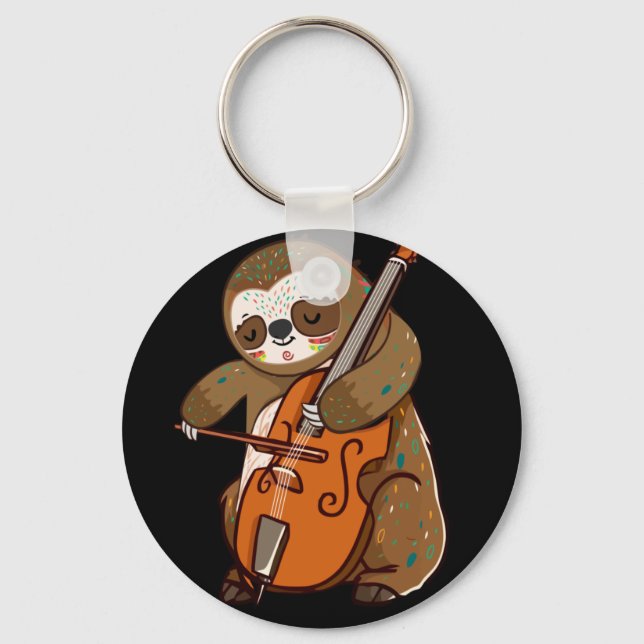 Porte-clés Cellist Sloth Cello Player Orchestre Musique Anima (Recto)