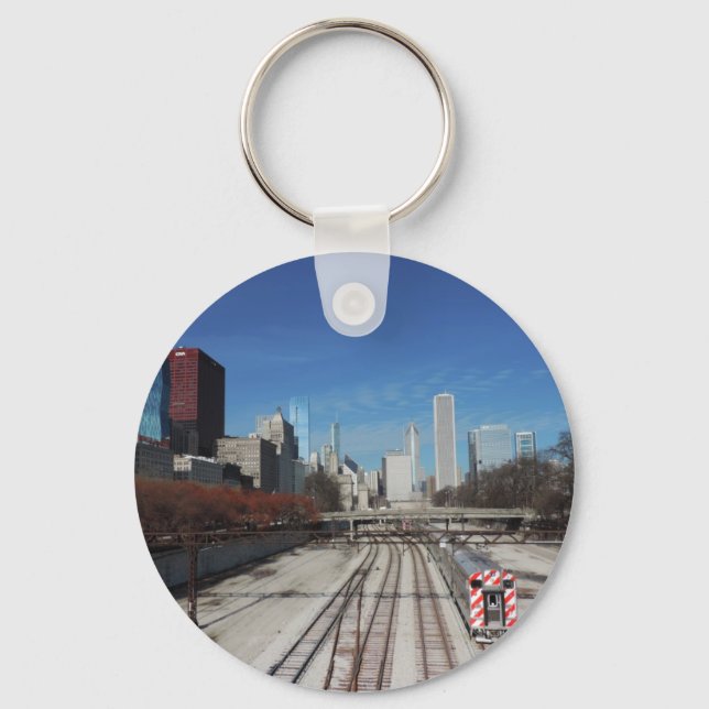 Porte-clés Centre-ville de Chicago avec des pistes de train (Recto)