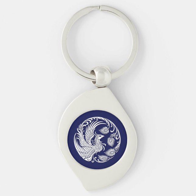 Porte-clés Cercle blanc traditionnel de Phoenix sur le bleu (Devant)