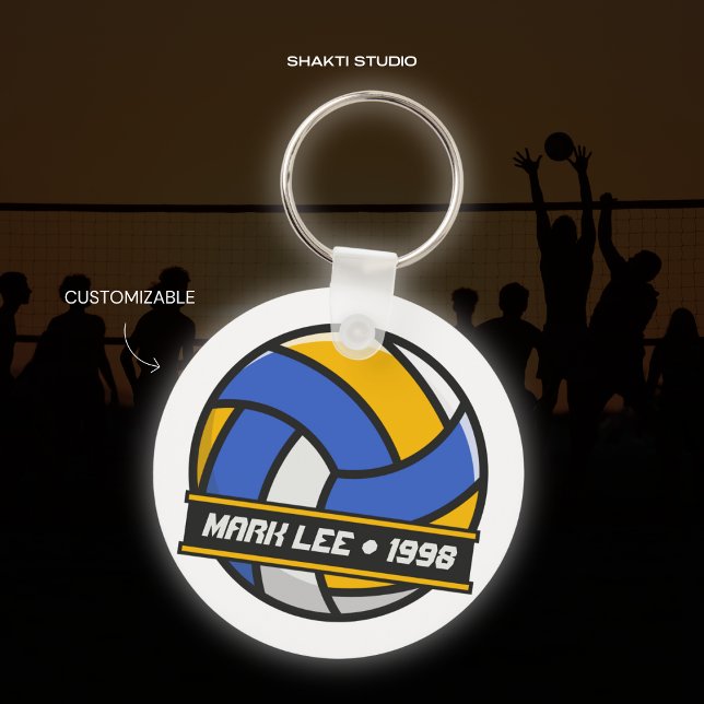Porte-clés Cercle Bleu Jaune Équipe de Sport Volle (Créateur téléchargé)