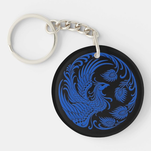 Porte-clés Cercle bleu traditionnel de Phoenix sur le noir (Devant)