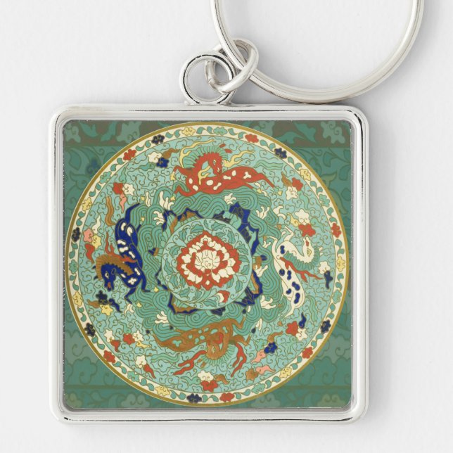 Porte-clés Cercle chinois antique bleu vert (Devant)