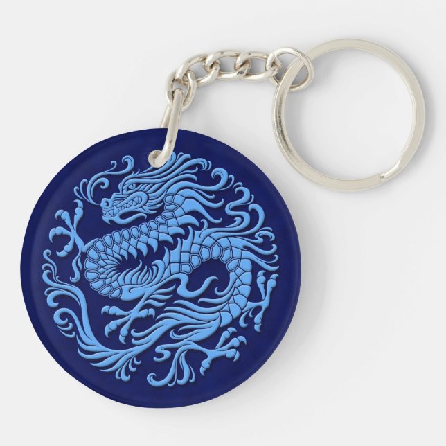 Porte-clés Cercle chinois bleu traditionnel de dragon (Dos)