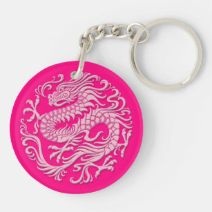 Porte-clés Cercle chinois rose traditionnel de dragon
