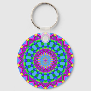 Porte-clés Cercle de kaléidoscope bleu et violet tendance Zig