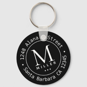 Porte-clés cercle monogramme initial et nom porte - clé noir