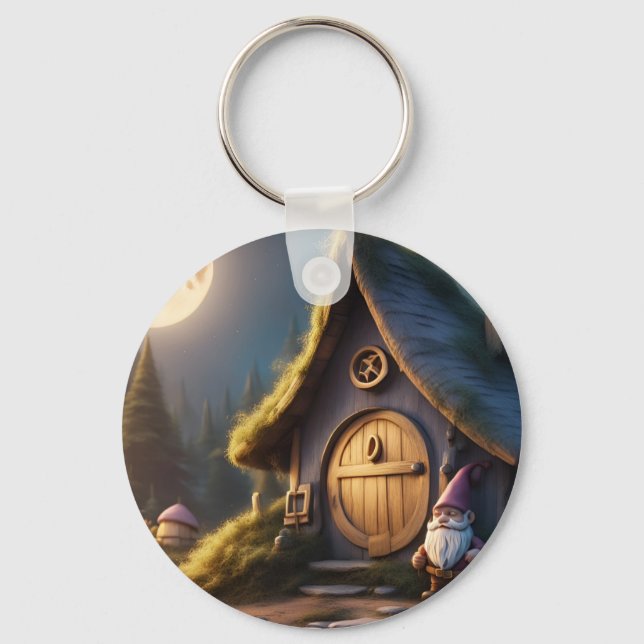 Porte-clés Cercle porte - clé avec design cabine gnome mignon (Recto)
