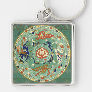 Porte-clés Cercle vert bleu chinois vintage