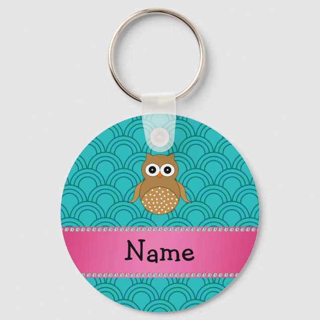 Porte-clés Cercles demi-turquoise de hibou brun (Recto)