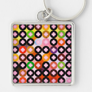 Porte-clés Cercles multicolores cool et trèfles roses