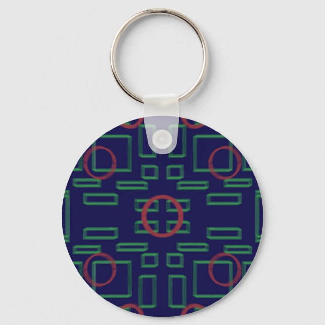 Porte-clés Cercles sur bleu vert géométrique (Recto)
