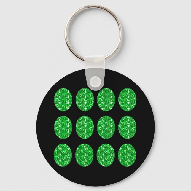 Porte-clés Cercles Verts Pailletés Sur Fond Noir (Recto)