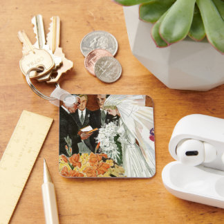 Porte-clés Cérémonie de mariage vintage avec mariée et marié