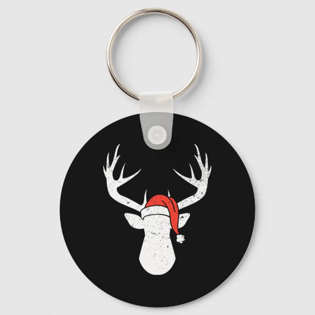Porte-clés Cerf avec le chapeau de Noël Pyjama de chasse cade (Recto)