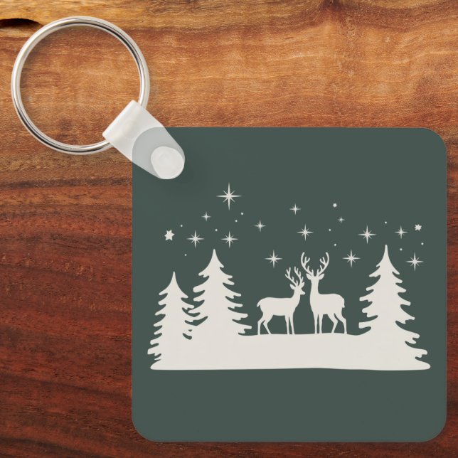 Porte-clés Cerf de Noël enneigé Saison d'hiver Vacances  (Recto)