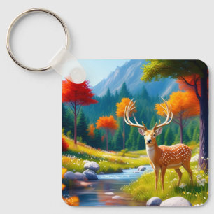 Porte-clés Cerf doré debout dans la forêt-47587