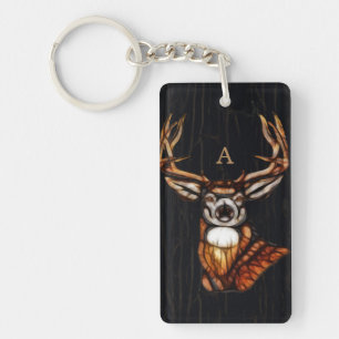 Porte-clés Cerf en Bois de Monogramme Unique de Campagne Rust