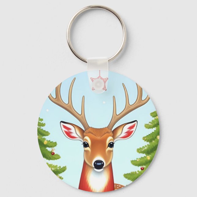 Porte-clés Cerf en hiver Wonderland (Recto)
