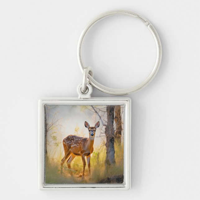 Porte-clés Cerfs Élégants dans la Forêt Design Naturel (Devant)