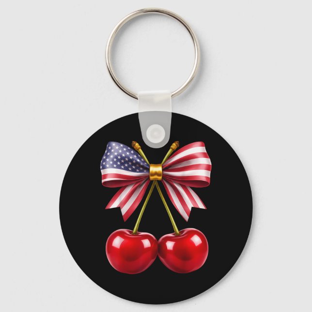 Porte-clés Cerise Coquette Bow Drapeau Américain Patriotique  (Recto)