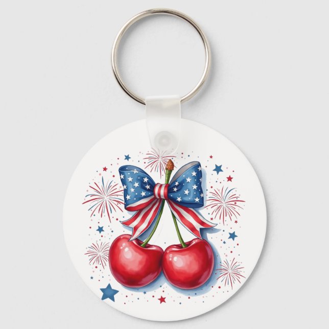 Porte-clés Cerises avec Coquette Bow 4 juillet Américain (Recto)