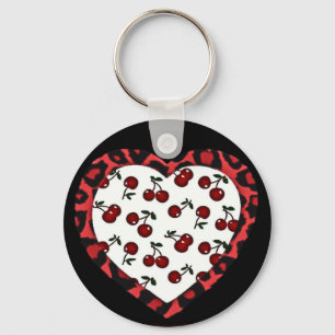 Porte-clés Cerises RAB Imprimé Léopard Cœur Rockabilly