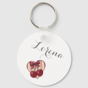 Porte-clés Cerises Rétro Design Cœur avec Ruban Mignon Vintag