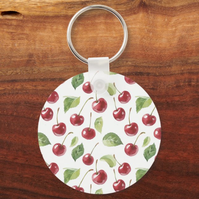 Porte-clés Cerises Rouges Feuilles Vertes (Recto)