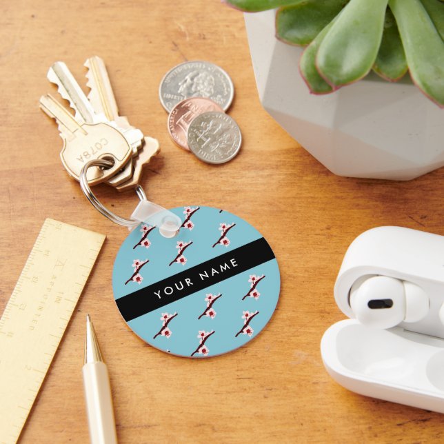 Porte-clés Cerisier à fleurs, Sakura rose, Votre Nom (Bureau)