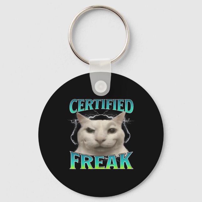 Porte-clés Certifié Freak Funny Chat Mème Maudit Silly Starin (Recto)
