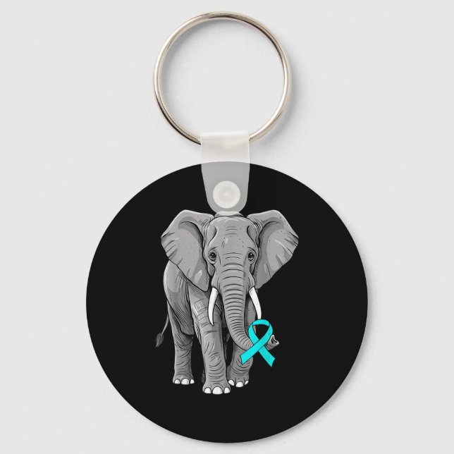 Porte-clés Cervical Cancer Awareness Elephant Ribbon Teal Men (Recto)