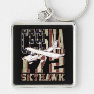 Porte-clés Cessna 172 Skyhawk avec drapeau Vintage des États-