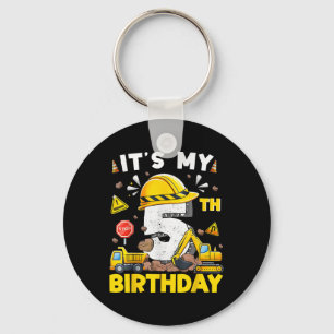 Porte-clés C'est mon 5e anniversaire Boy Construction Excavat
