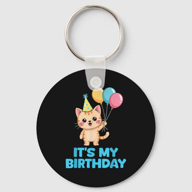 Porte-clés C'est mon anniversaire Chat Kawaii  (Recto)