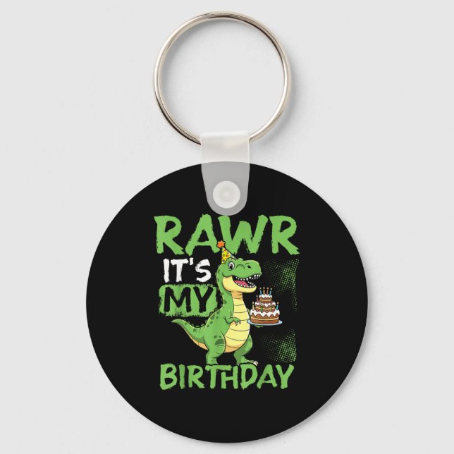 Porte-clés C'est mon anniversaire drôle T-rex Party  (Recto)