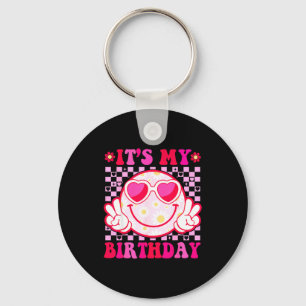 Porte-clés C'est mon anniversaire visage souriant groovy femm