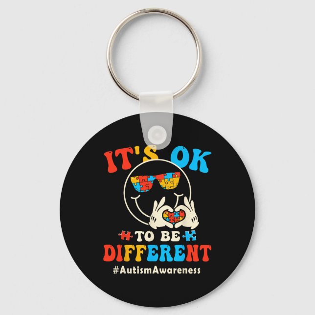 Porte-clés C'est Ok Pour Différent Autism Groovy Sourire Visa (Recto)