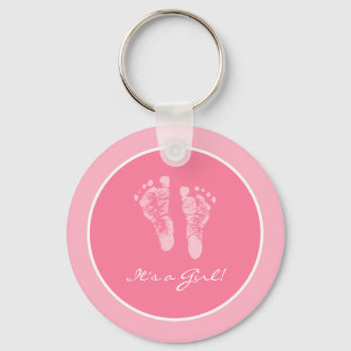 Porte-clés C'est une fille rose Baby Footprints Faire-part de